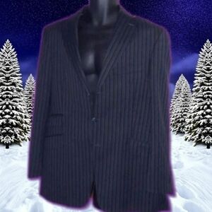 𝅺BEN SHERMAN Slim-Fit, Black Striped, Double-Vented Blazer, 42R